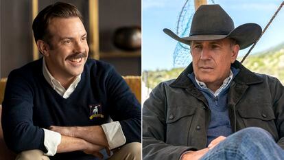 Jason Sudeikis in 'Ted Lasso' and Kevin Costner in 'Yellowstone.'