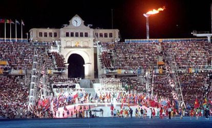The closing ceremony at the Montjuic stadium.