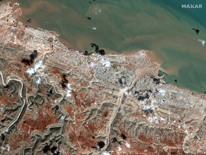 A satellite image shows the aftermath of the floods in Derna, Libya September 13, 2023.