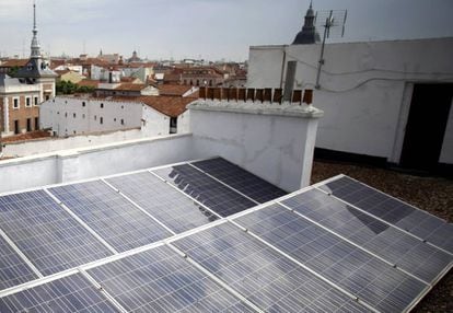 Solar panels on a building in Madrid.