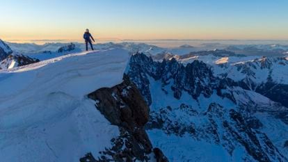 Charles Dubouloz at the summit of Grandes Jorasses.