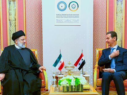 Iranian President Ebrahim Raisi (L) and Syrian President Bashar Al-Assad (R) during a bilateral meeting in Riyadh, Saudi Arabia, 11 November 2023.