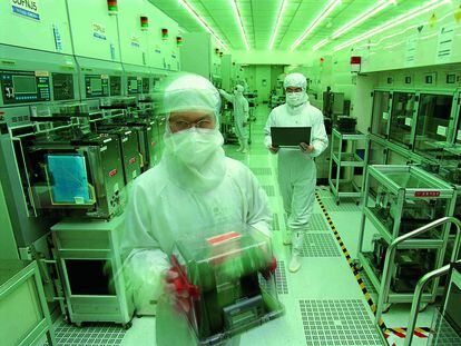 A factory owned by TSMC, a Taiwanese company that produces microchips.