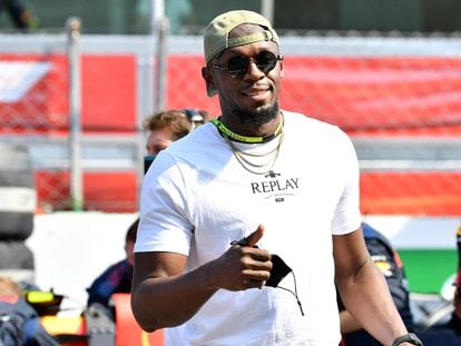 Usain Bolt is seen on the grid before the F1 Italian Grand Prix at Monza, Italy, in September 12, 2021.