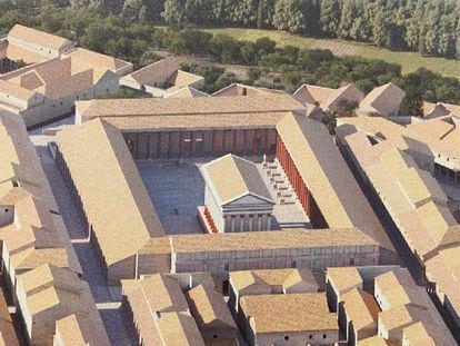 Recreation of the Roman forum in Segovia, according to Santiago Martínez Caballero. Design by J. R. Casals.