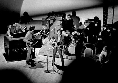 Bob Dylan and The Band at Carnegie Hall in New York in 1968.