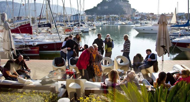 Spanish tourists at a bar in Denia.