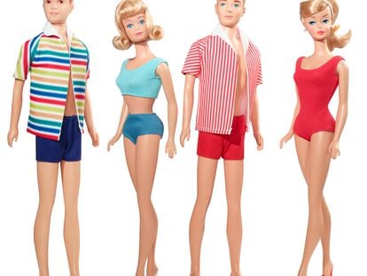 Left to right: Allan, Midge, Ken and Barbie.