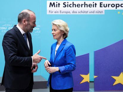 European Commission President Ursula von der Leyen with Manfred Webber, both members of the European People's Party, during a meeting in Berlin; March 11, 2024.