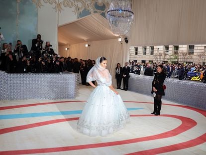 Penelope Cruz poses on her arrival at the Met Gala on Monday in New York.