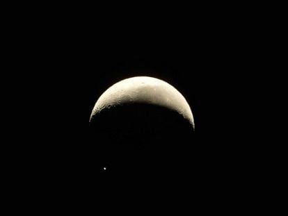 The Moon eclipsing Jupiter in this image taken in the US in 2004.