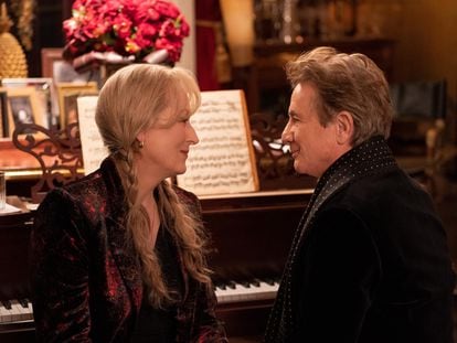 Meryl Streep and Martin Short in the first episode of season three of ‘Only Murders in the Building.’