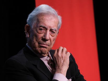 Mario Vargas Llosa at the Cervantes Institute in Madrid; April 2023.