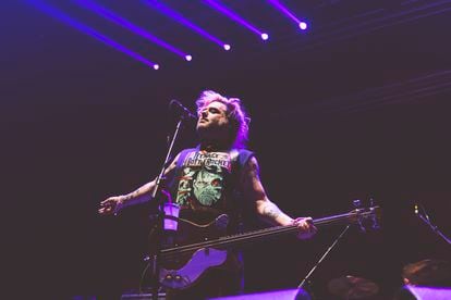 Fat Mike in front of NOFX during their concert in Madrid on May 14, 2019.