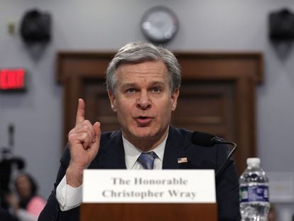 FBI Director Christopher Wray testifies during a hearing on Capitol Hill April 27, 2023 in Washington, DC.