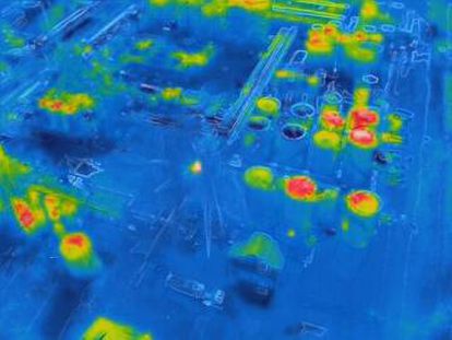 Thermal image taken by a drone of the chemical plant.