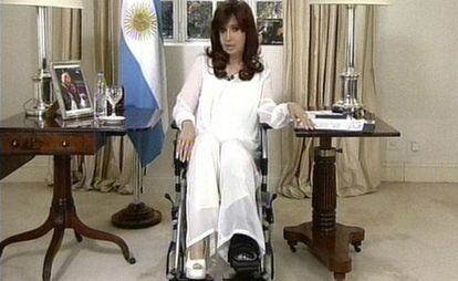 President Cristina Fernández de Kirchner during Monday night's broadcast.