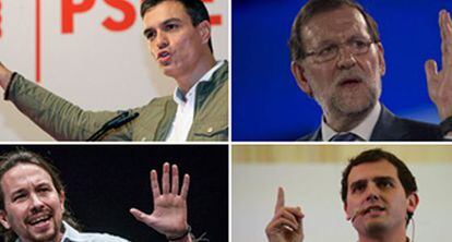 Clockwise from top left: Socialist leader Pedro Sánchez, PP chief Mariano Rajoy, Ciudadanos’ Albert Rivera and Podemos’s Pablo Iglesias.