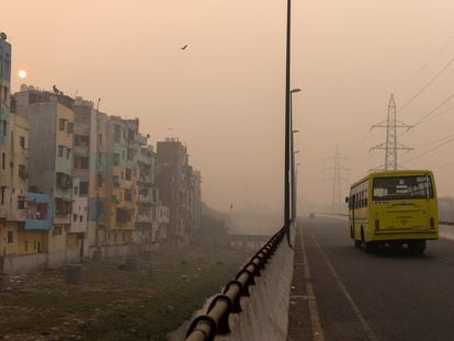 A residential area of New Delhi, enveloped in a cloud of pollution, November 2020.