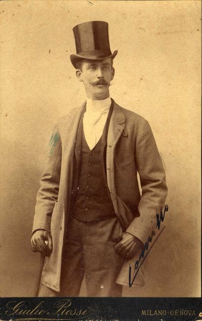 Camillo Negroni as a young man (circa 1886) in academic pose with top hat. Photograph provided by the author of the book 'Negroni Cocktail. An Italian Legend.'
