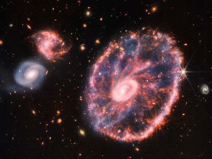 New image of the Cartwheel Galaxy captured by the 'James Webb' telescope.
