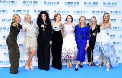 Christine Baranski, Judy Craymer, Cher, Jessica Keenan Wynn, Alexa Davies, Meryl Streep, Amanda Seyfried and Lily James at the premiere of 'Mamma Mia! Here We Go Again'