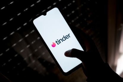 The Tinder logo seen displayed on a smartphone screen.