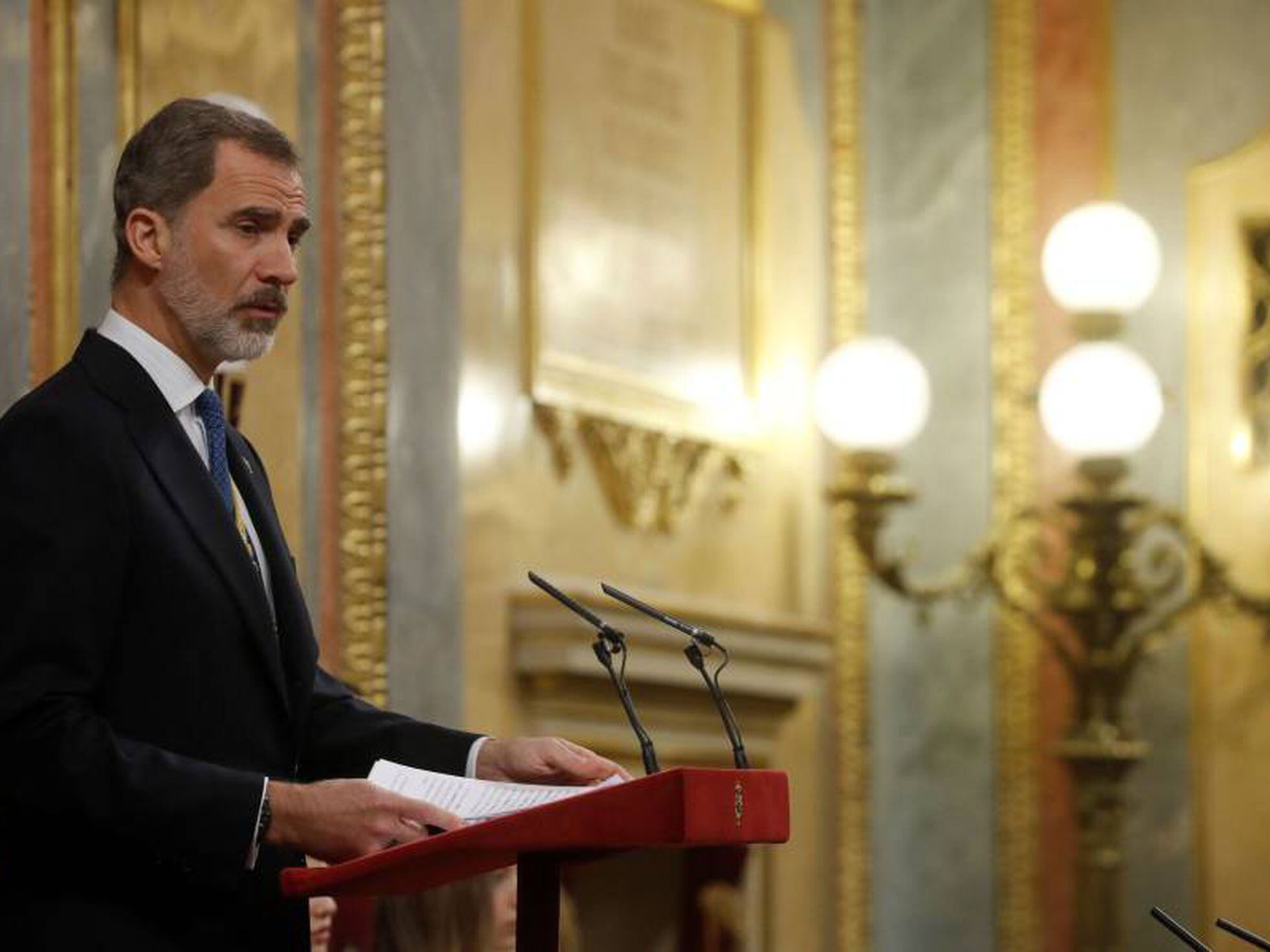 King Felipe VI of Spain at the Congress during the Kings first speech