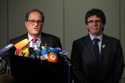Quim Torra (l) and Carles Puigdemont in Berlin last Friday.