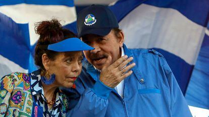 Daniel Ortega and Rosario Murillo at an event in Managua.