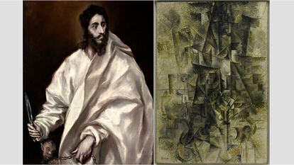 Left: ‘Saint Bartholomew’ (1610-1614), El Greco, Toledo, El Greco Museum. Right: ‘Accordionist’ (1911), Pablo Picasso, New York, Solomon R. Guggenheim Museum.