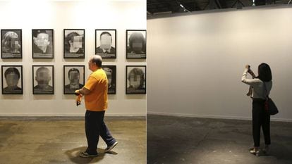 The spot where Sierra's work was displayed, before and after.