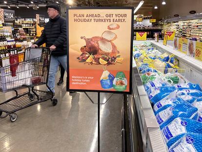 Turkeys on display at a supermarket in Glenview, Illinois.