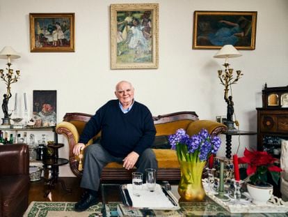 Michel Pastoureau in the living room of his home in Boulogne-Billancourt, Paris.