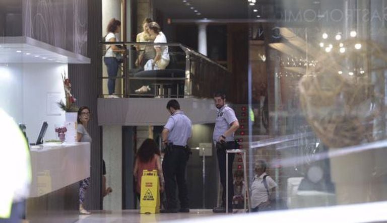 Police officers at the Hotel Silken near La Rambla.