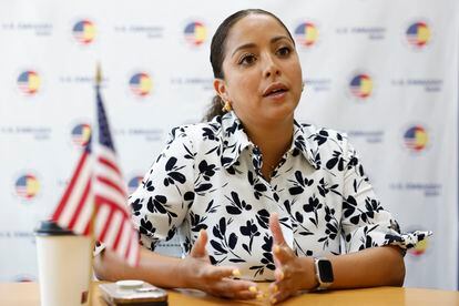 Luisana Pérez, during the interview at the U.S. Embassy in Spain.
