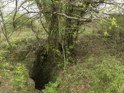 The mouth of the cave near Gaztelu, where members of the Sagardía family were allegedly thrown in 1936.