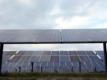 Solar panels are seen at the DTE O'Shea Solar Park work in Detroit, Nov. 16, 2022.