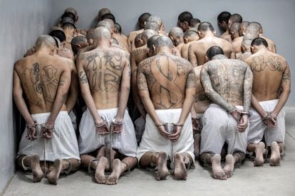 El Salvador's government transfers gang members to new mega-prison, in Tecoluca.