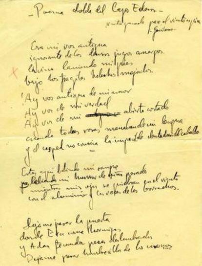 The first page of Lorca's Double Poem of Lake Eden.
