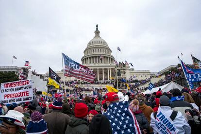 Rioters loyal to President Donald Trump rally at the U.S. Capitol in Washington on Jan. 6, 2021.