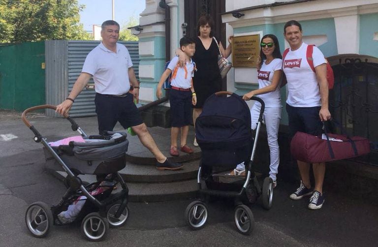 A photo supplied to news agency EFE of some of the families in Kiev, outside the Spanish embassy.