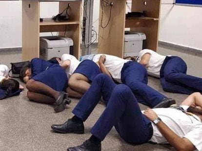 The photo of the sleeping Ryanair crew members shared by the USO union.