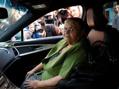 Consuelo Loera, mother of Joaquín "El Chapo" Guzmán, sits in a car while waiting to go to the United States Embassy in Mexico City, Mexico, on Saturday, June 1, 2019.