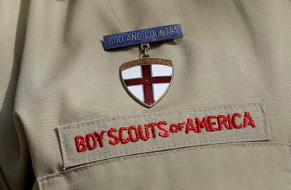 A close up of a Boy Scout uniform is photographed on February 4, 2013, in Irving, Texas.