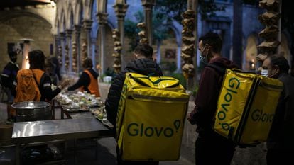 Food-delivery drivers for the platform Glovo in Barcelona.