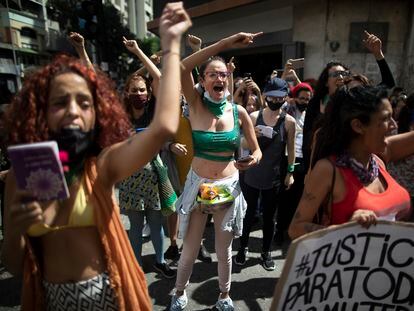 Women protesting against gender violence in Caracas in November 2020.