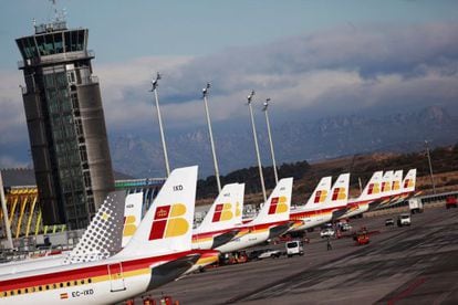 Iberia planes at Terminal 4 of Madrid-Barajas.