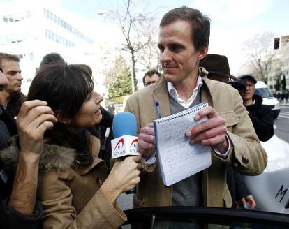 Cyclist Jorg Jaksche leaves court in Madrid on Monday.