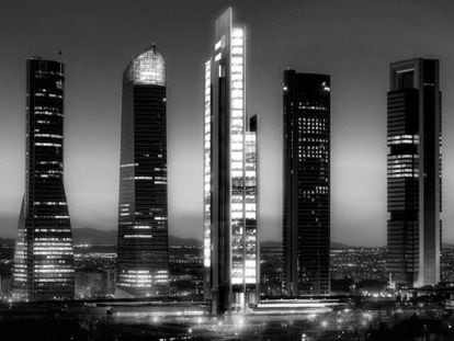 An artist’s impression of the five towers project, with the proposed skyscraper in the center.